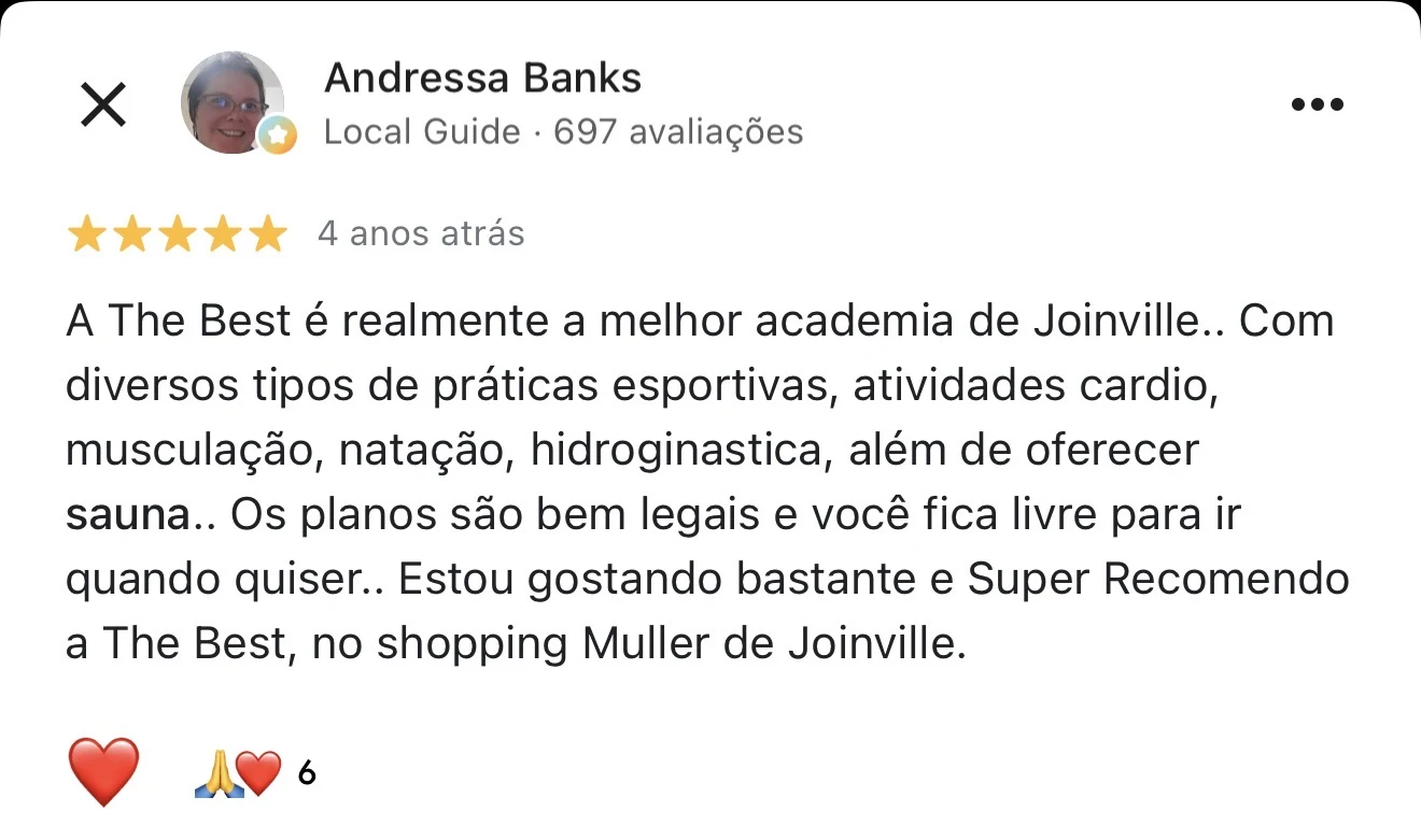 Print da avaliação de Andressa Banks publicada no Google