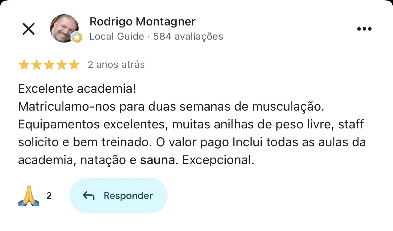 Print da avaliação de Rodrigo Montagner publicada no Google
