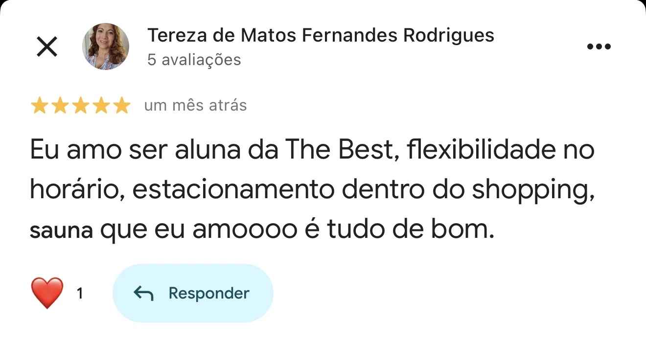 Print da avaliação de Tereza de Matos Fernandes Rodrigues publicada no Google